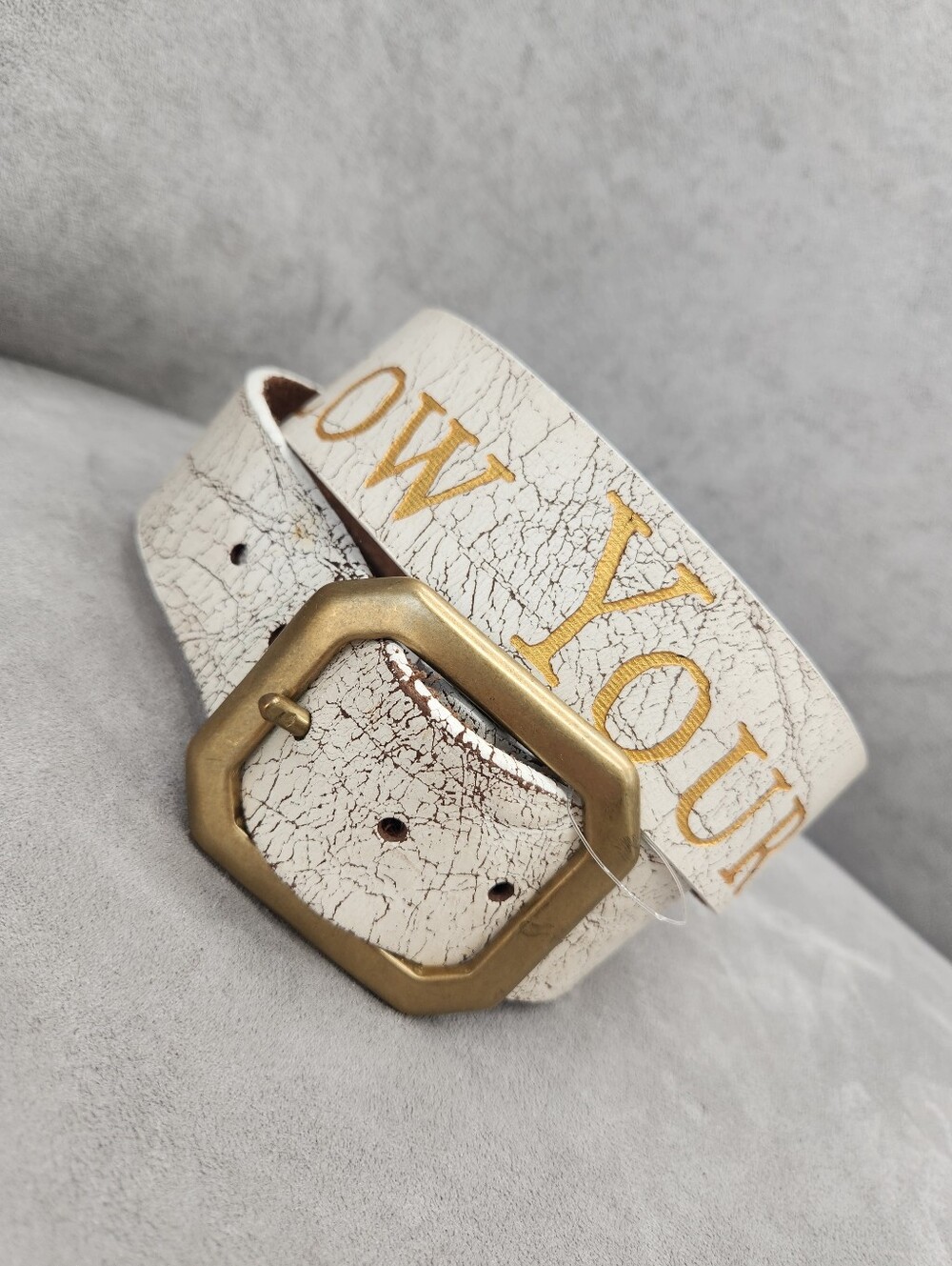 Dillon Rogers Belt Women's 32 White Cracked Leather Follow Your Dreams New $68